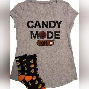 Justice Gray 'Candy Mode On' Tee And Halloween Socks